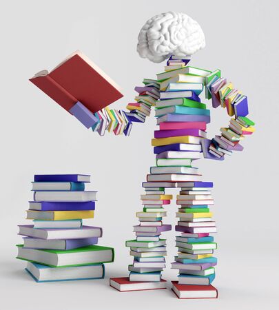 Human figure consisting of books, holding an open bookの写真素材