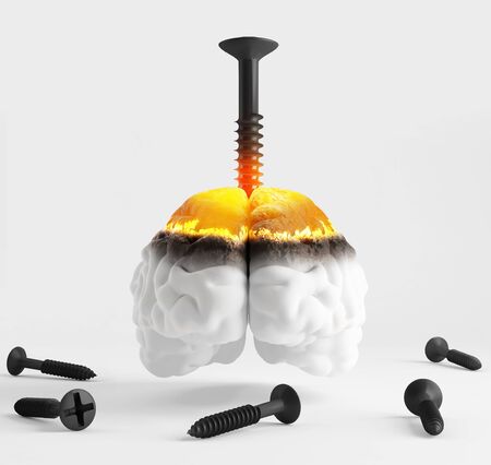In brain screwed hot screw - a symbol of stressの写真素材