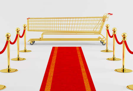 red carpet leads to a long shopping cartの写真素材
