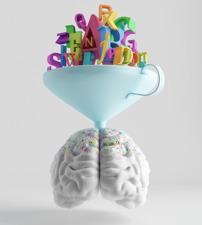 knowledge is poured through a funnel into the brainの写真素材