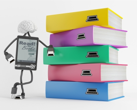 Electronic character symbolizes the contents to be downloaded books の写真素材
