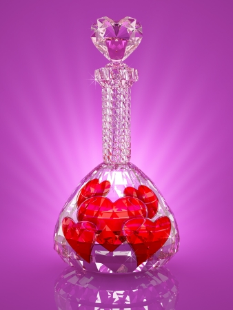 Magic crystal flask full of red heartsの写真素材