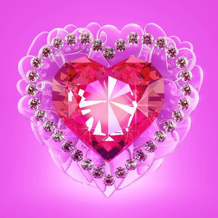Jewel in the form of a heart surrounded by small diamondsの写真素材