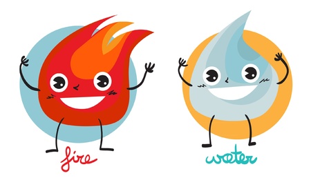 Illustration of two characters  fire and water のイラスト素材