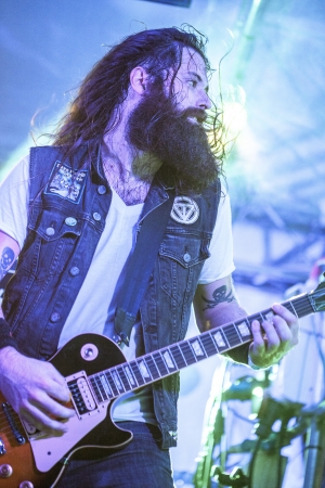 Valient Thorr - Sadat Thorr MILAN, ITALY - AUG 1  Valient Thorr guitarist, Sadat Thorr, performs live on stage at Magnolia on August 1, 2013 in Milan, Italyのeditorial素材