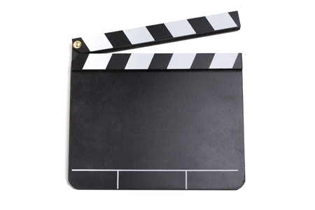 Close up picture of a clapperboard with white backgroundの写真素材