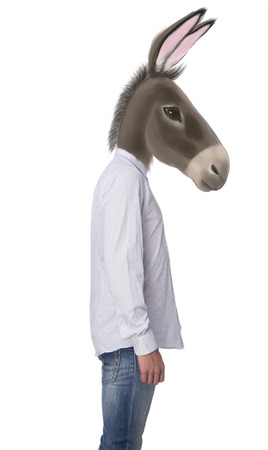 Portrait of a mule headed man.