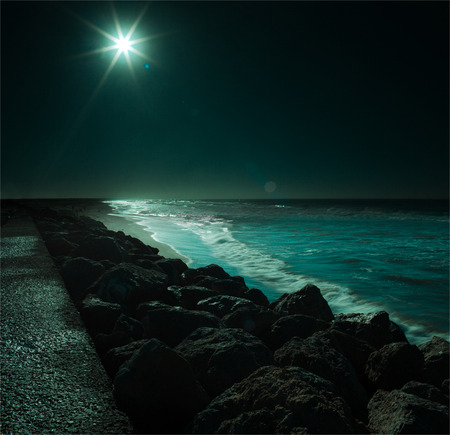 Picture of a beach by nightの写真素材