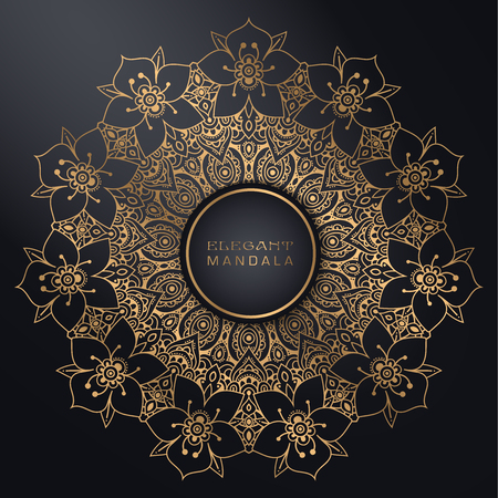 Vector round circle. Mandala style. Decorative element with gold.のイラスト素材