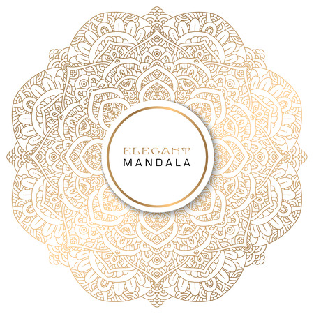 Vector round circle. Mandala style. Decorative element with gold.のイラスト素材