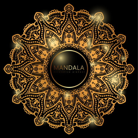 Vector round circle. Mandala style. Decorative element with gold.のイラスト素材