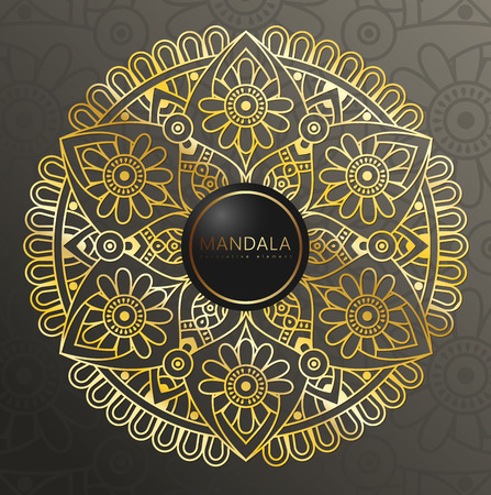 Vector round circle. Mandala style. Decorative element with gold.のイラスト素材