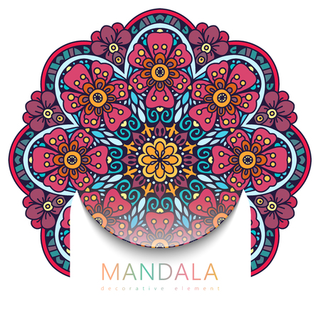 Vector round abstract circle. Mandala style. Decorative element, colored circular design element. Sticker effect.のイラスト素材