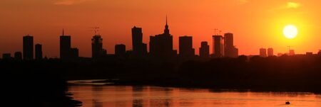 Sunset over Warsaw city, Polandの写真素材