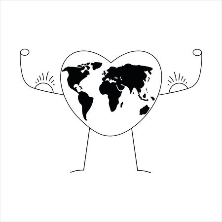 Heart and earth icon in the shape of a healthy man with biceps. Greek element and template for a banner, poster. Abstract health concept.のイラスト素材