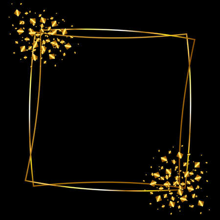 Vector graphics, delicate square shiny golden frame on a dark background.Design decoration, graphic element for greeting cards, invitation, poster, photo.のイラスト素材