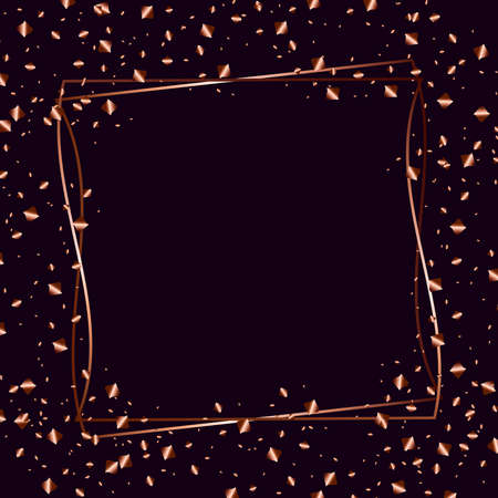 Vector graphics, delicate square shiny brown frame with decorative glowing confetti, on a dark background.Design decoration, graphic element for greeting cards, invitation, poster, photo.のイラスト素材