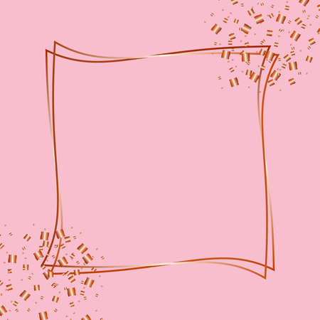 Vector graphics, delicate square glossy brown frame with glowing ornaments on a pink background.Design decoration, graphic element for greeting cards, invitation, poster, photo.のイラスト素材