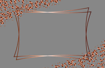 Vector graphics, delicate rose gold shiny frame in the shape of rectangles on a dark background.Design decoration, graphic element for cards, invitation, poster, photo.のイラスト素材