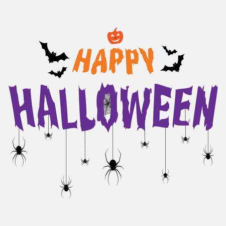 Halloween vector illustration.Square background with Happy Halloween lettering.Graphic element for greeting cards, invitation, poster or website.のイラスト素材