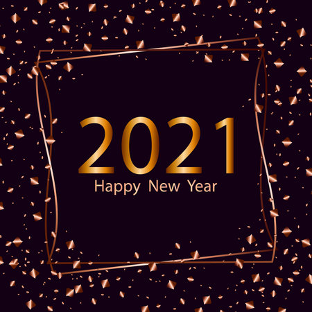 Happy 2021 New Year.Holiday vector illustration, glowing confetti on a dark background.Graphic element for banner, greeting cards, invitation, poster or website.のイラスト素材