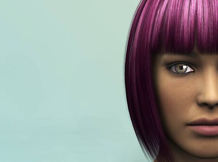The face of a young beautiful woman. (The woman is a computer generated 3d model so no model release is needed.)の写真素材