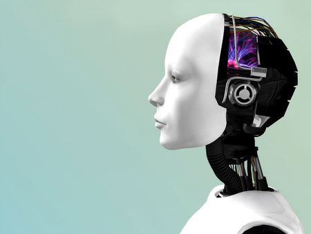 An image of a robot woman head in profile.の写真素材