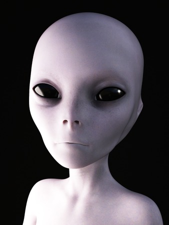 Portrait of an alien, 3D rendering. Black background.の写真素材