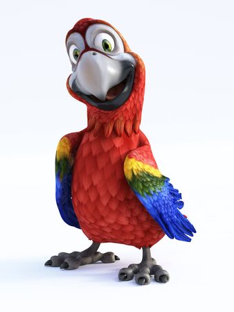 3D rendering of cartoon parrot smiling and looking very happy. White background.の写真素材