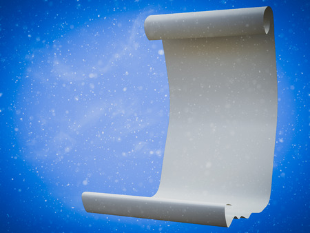 3D rendering of a Christmas wish list or magical fairytale scroll surrounded by snow.の写真素材