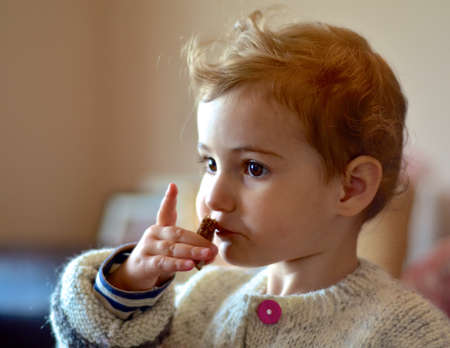Young girl, toddler, eating a snackの写真素材