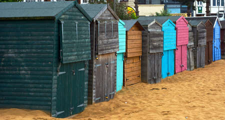 Beach huts at an English seaside resortの写真素材