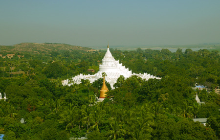 Closeup view of white pagoda in Mandalay from the top of Mingun pagodaの写真素材