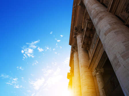 Outside of St. Peter's Basilica in the Vatican City with flare lightの写真素材