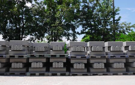 Stacks of precast concrete in a factory