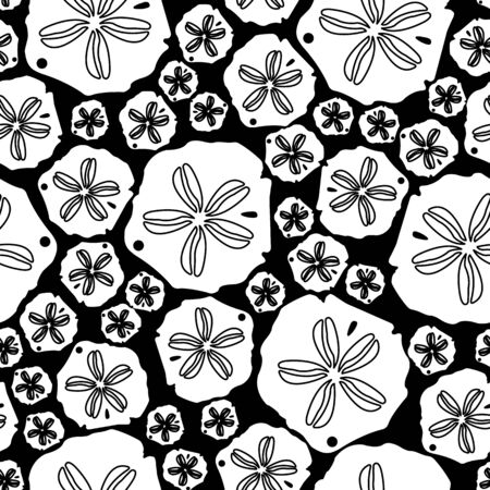 beautiful hand drawn sand dollar in a seamless repeat vector pattern. Great for kids products.のイラスト素材