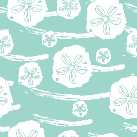 beautiful hand drawn sand dollar in a seamless repeat vector pattern. Great for kids products.のイラスト素材