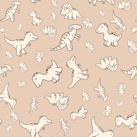 Super cute hand drawn dinosaurs in a seamless repeat vector pattern. Great for kids products.のイラスト素材