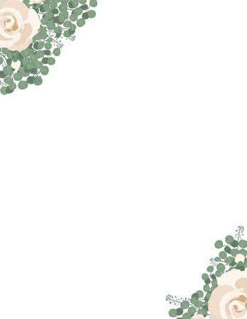 vector Eucalyptus Rose Collection corner border stockのイラスト素材