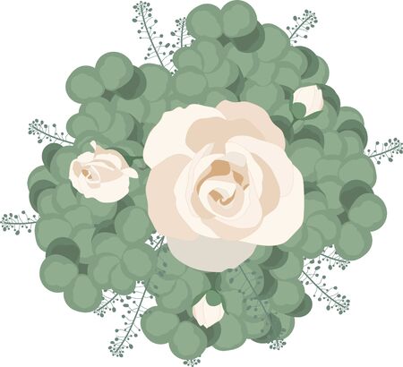 This hand drawn vector pattern features the trendy silver dollar eucalyptus leaves as well as beautiful white roses. The repeat pattern is great for gift wrap and feminine styled stationary and packaging. のイラスト素材