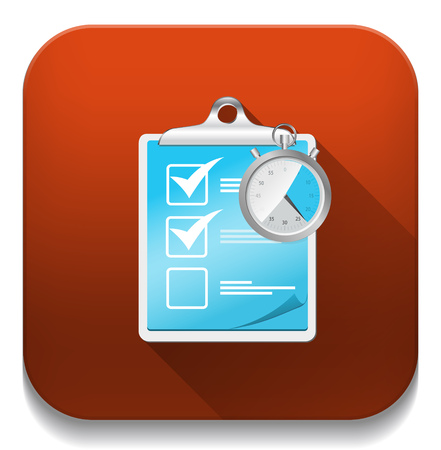 check list icon with stopwatch With long shadow over app buttonのイラスト素材