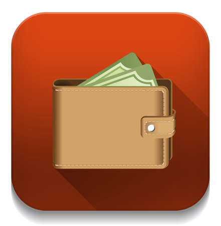 money in wallet icon With long shadow over app buttonのイラスト素材