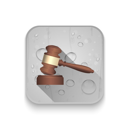 A wooden judge gavel and soundboard With long shadow over app buttonのイラスト素材