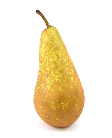 Green Conference pear standing upright, isolated on a white backgroundの写真素材