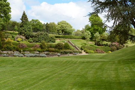 Calverley Grounds public park in Tunbridge Wells with ornamental gardens and diverse trees and bushesの写真素材