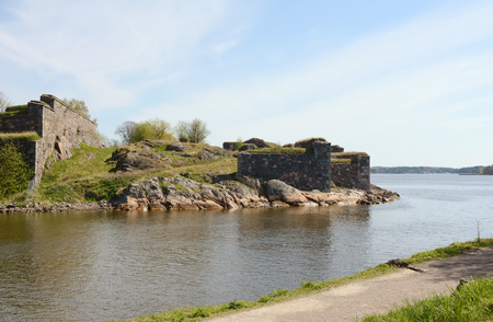 Thick defensive stone walls on the fortress island of Suomenlinna, Finlandの写真素材
