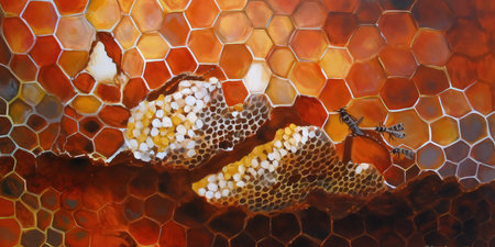 Honeycomb with bees and honeycombs in the apiaryの素材