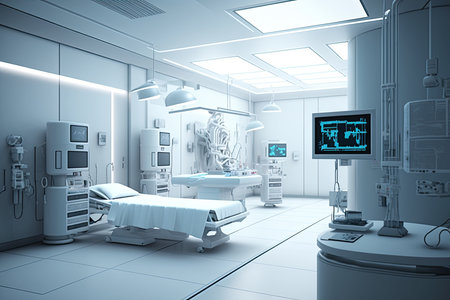 3d rendering x-ray room with surgery equipment in blue toneの素材