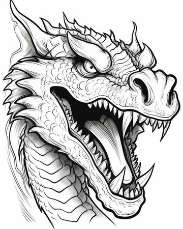 Dragon head - black and white vector illustration ready for vinyl cutting.の素材