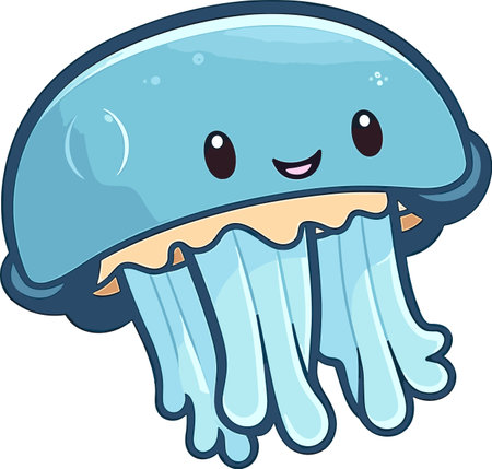 Cartoon Illustration of Funny Jellyfish or Jellyfish Comic Characterのイラスト素材